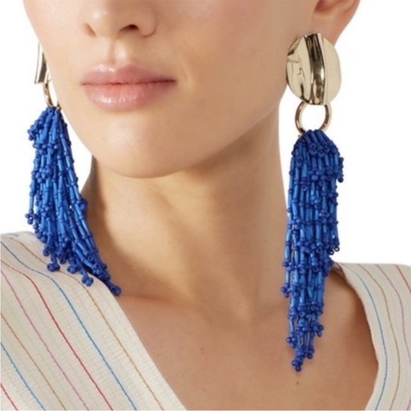 NWT Phillip Lim electric blue and gold beaded cascading earrings statement - Picture 3 of 8